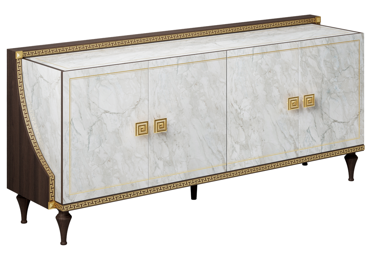Buffet 4 portes marbre noyer et or 24K - Romantica