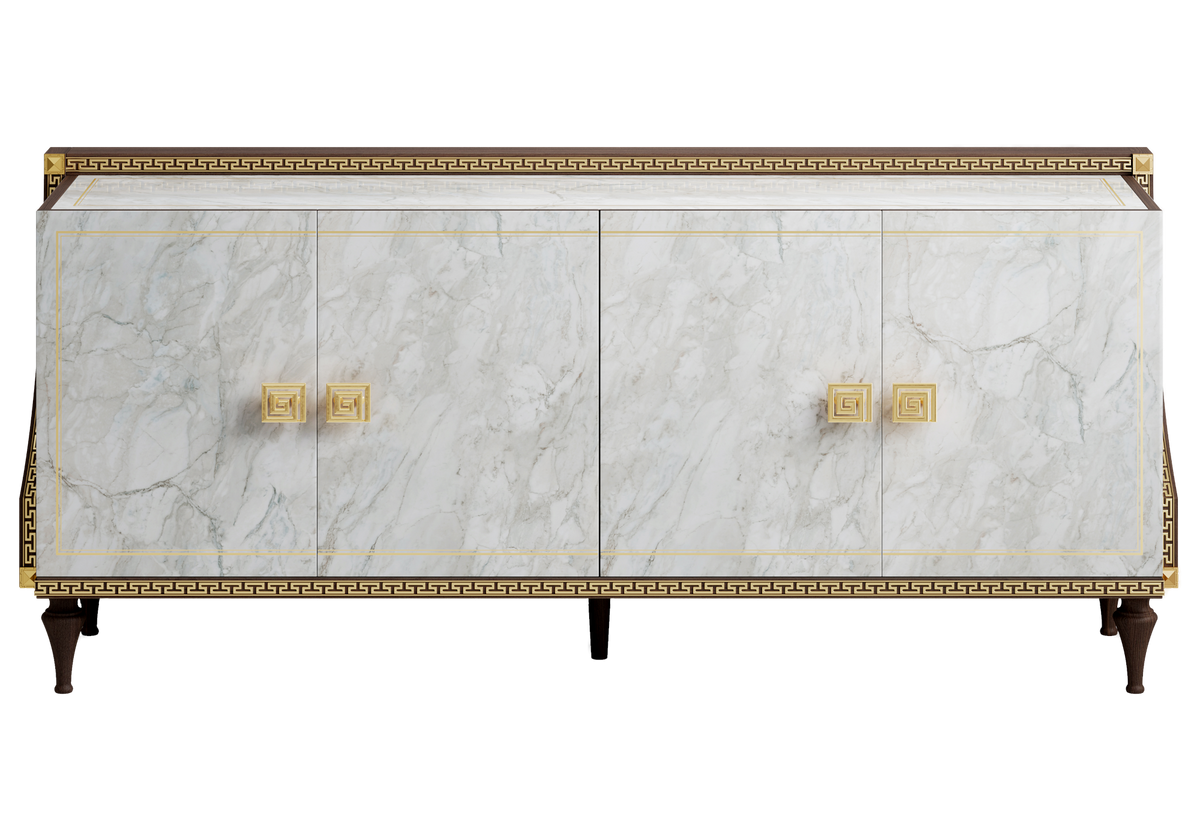 Buffet 4 portes marbre noyer et or 24K - Romantica