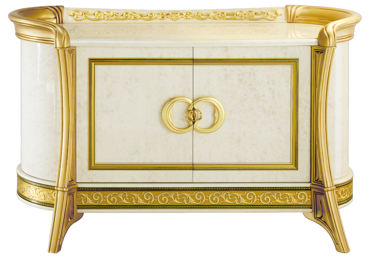 Buffet 2 portes effet marbre ivoire et or - Melodia