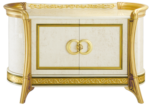 Buffet 2 portes effet marbre ivoire et or - Melodia