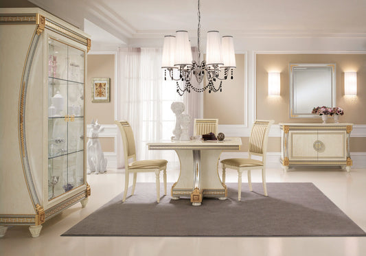 Salle à manger italienne extensible laquée or et argent - Liberty