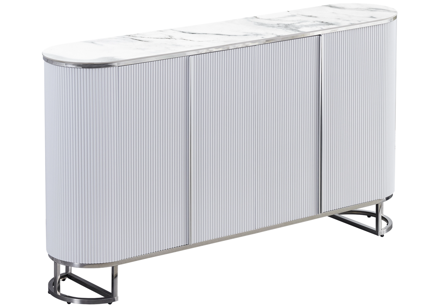 Buffet ovale cannelé marbre blanc chromé - NALIA