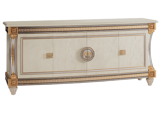 Buffet enfilade 4 portes blanc laqué avec ornements dorés - Liberty