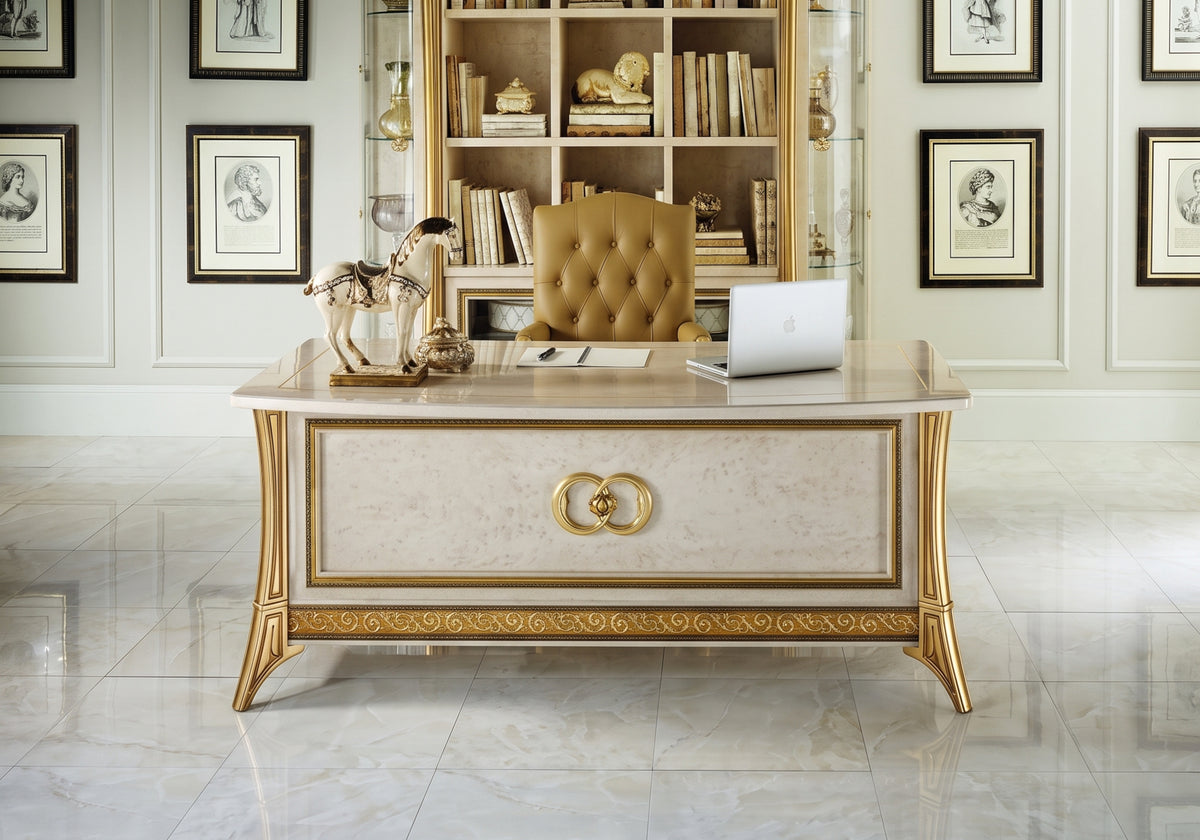 Bureau de direction effet marbre ivoire et or - Melodia