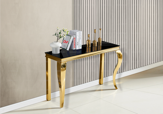 Console design verre noir pied doré – NEO