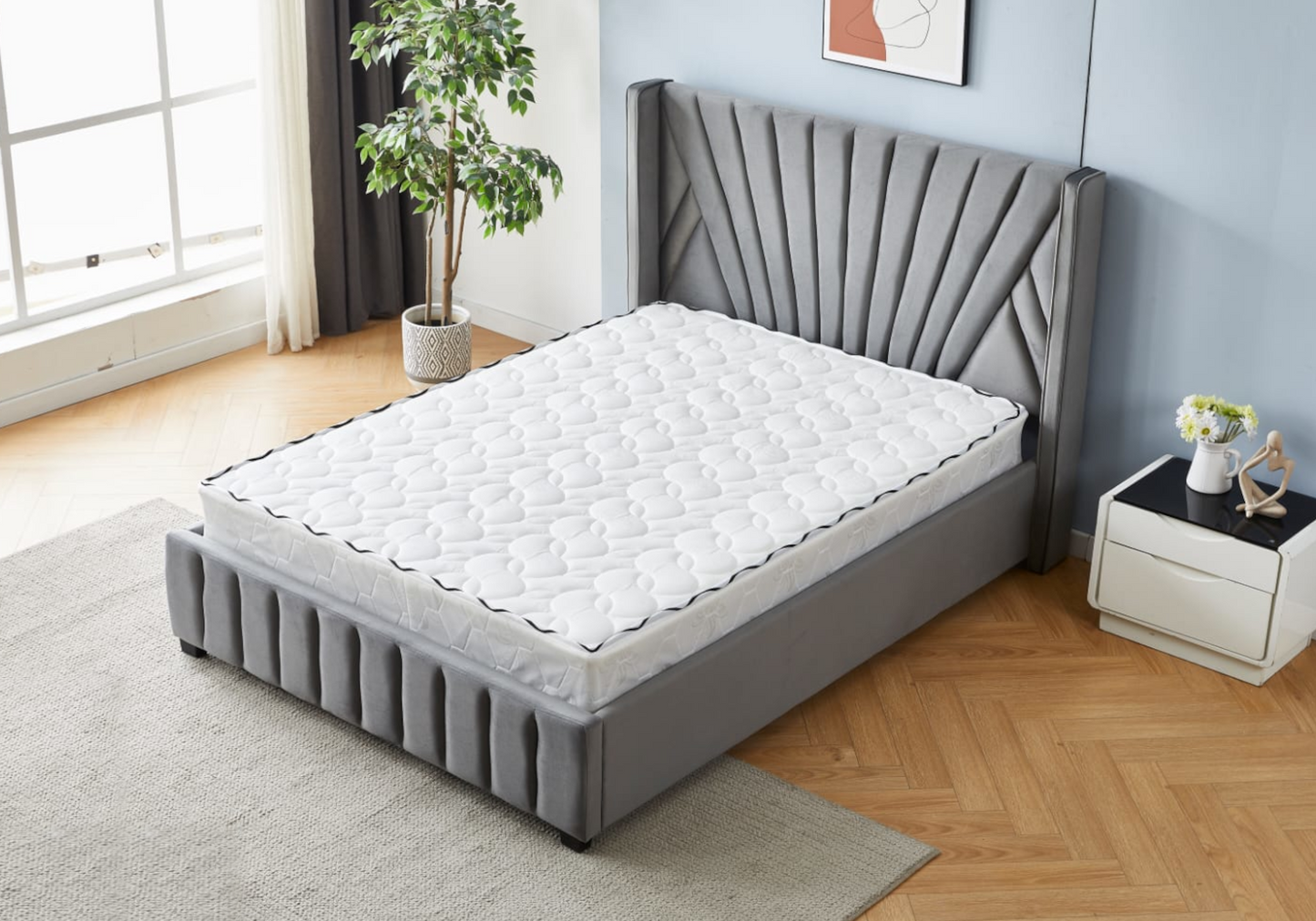 Cadre de lit 2 places velours gris design – Venice