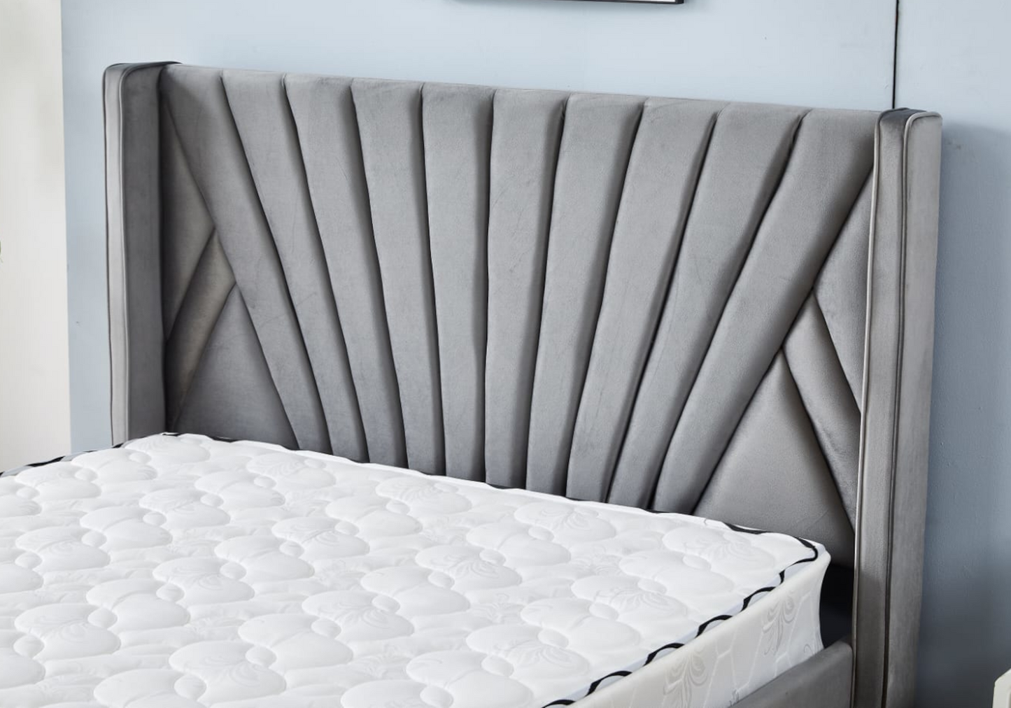 Cadre de lit 2 places velours gris design – Venice