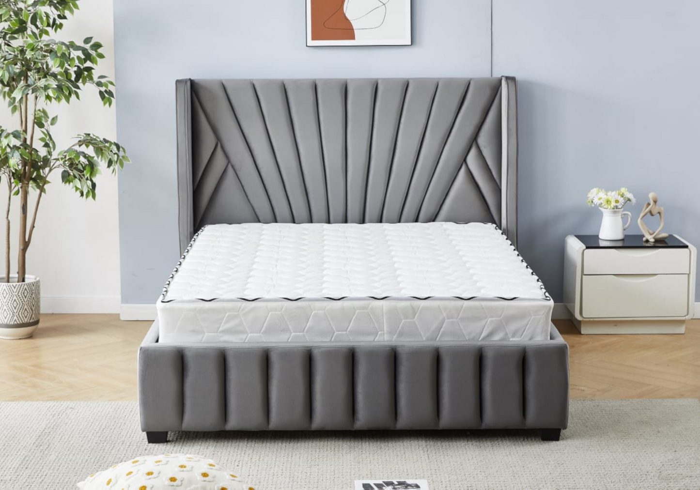 Cadre de lit 2 places velours gris design – Venice