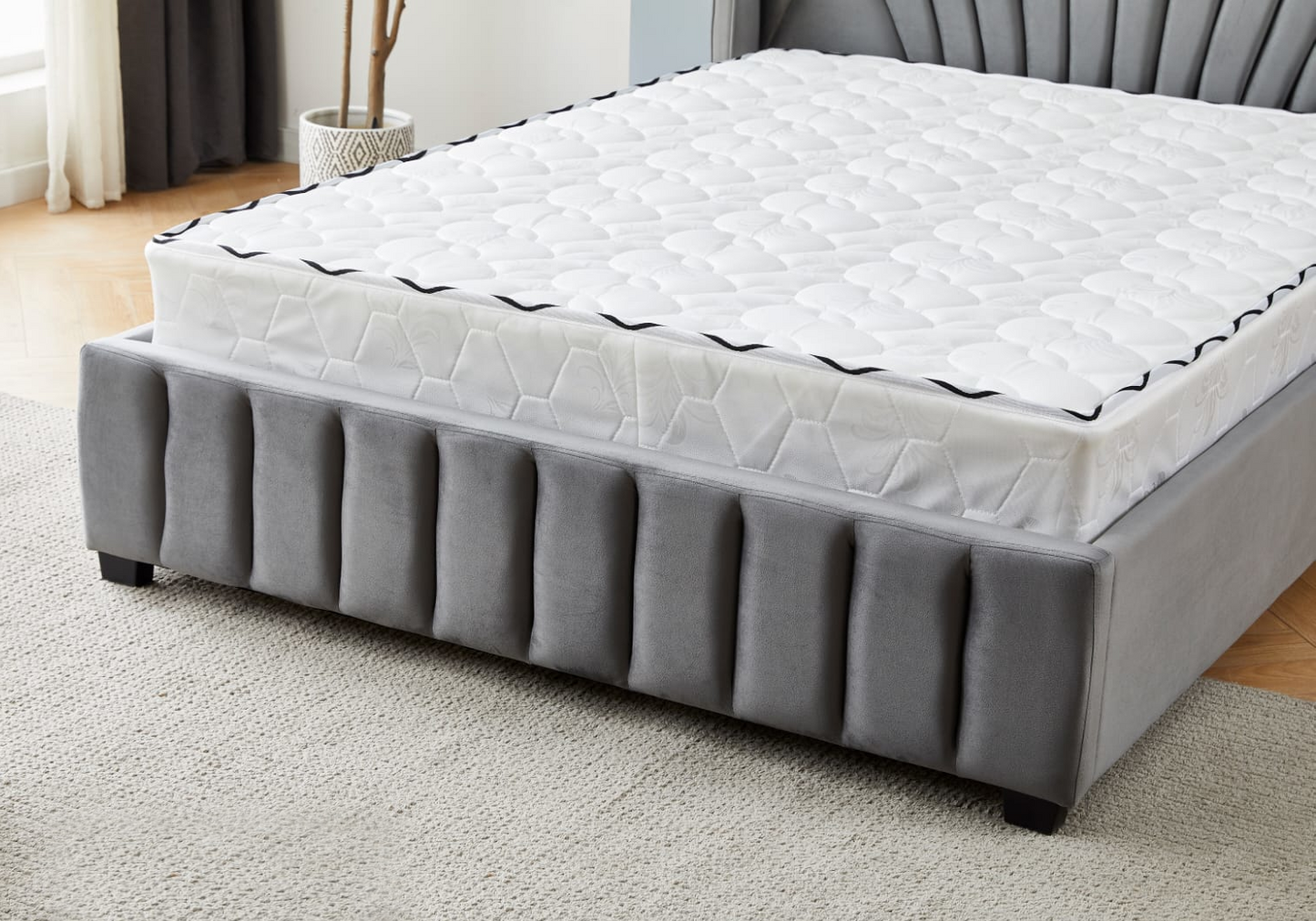 Cadre de lit 2 places velours gris design – Venice