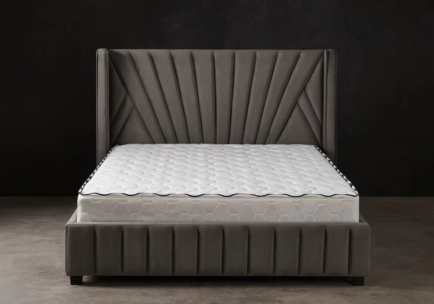 Cadre de lit 2 places velours gris design – Venice