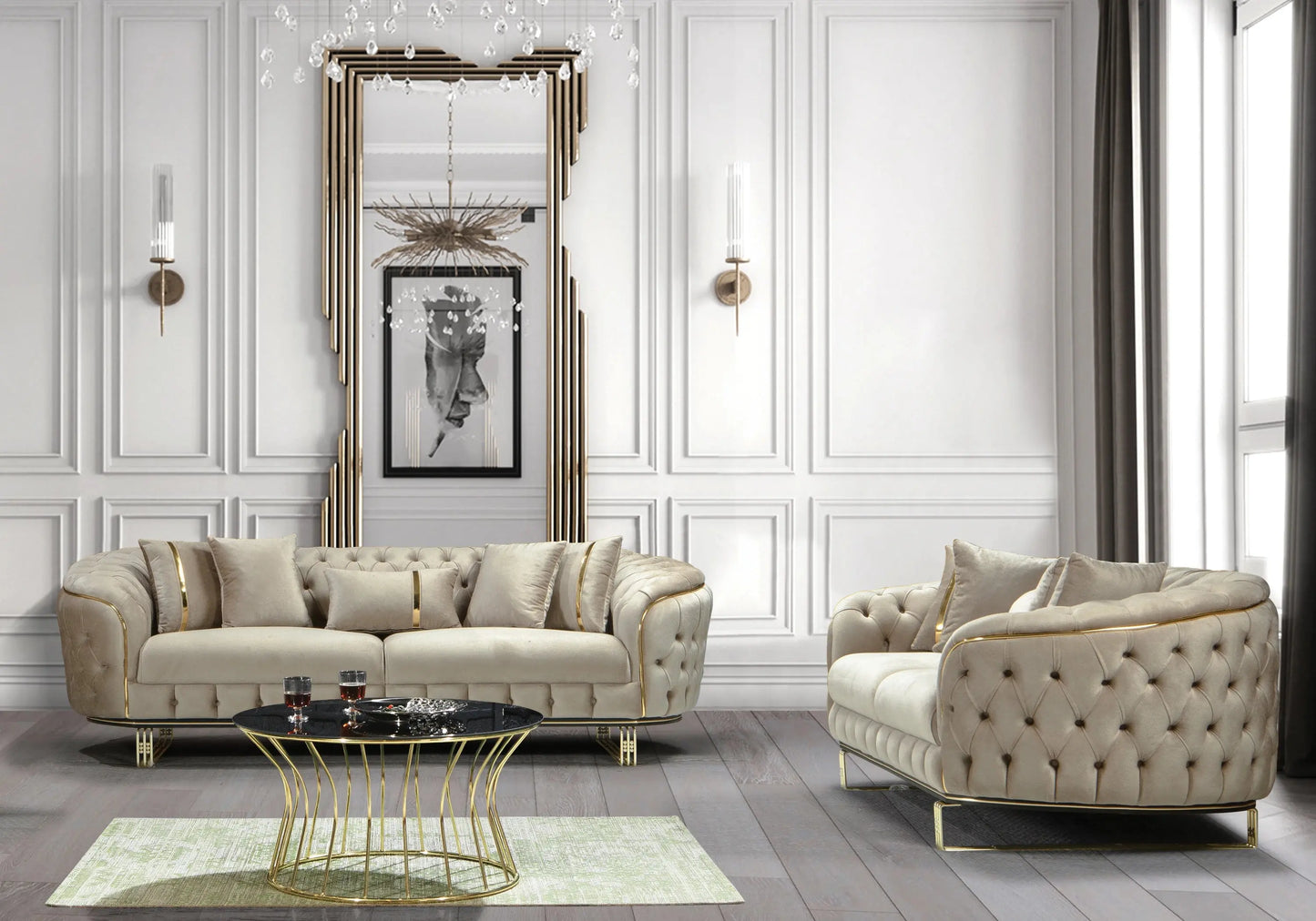 Canapé Turc Angle Capitonné Velours Beige Doré Chesterfield – PARIS DEKOFLIX