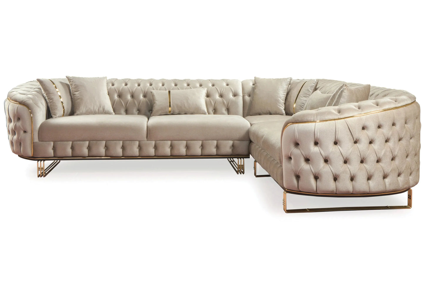 Canapé Turc Angle Capitonné Velours Beige Doré Chesterfield – PARIS DEKOFLIX