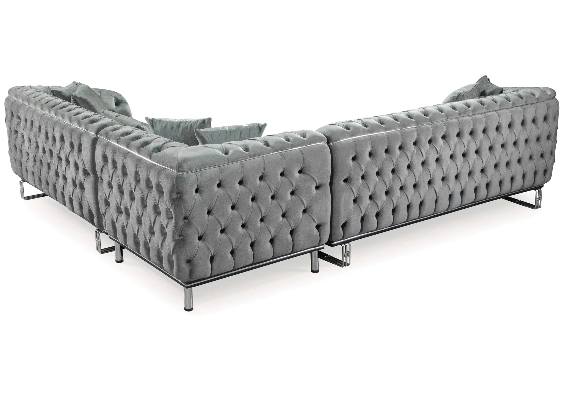 Canapé Turc Angle Capitonné Velours Gris Doré Chesterfield – PARIS DEKOFLIX