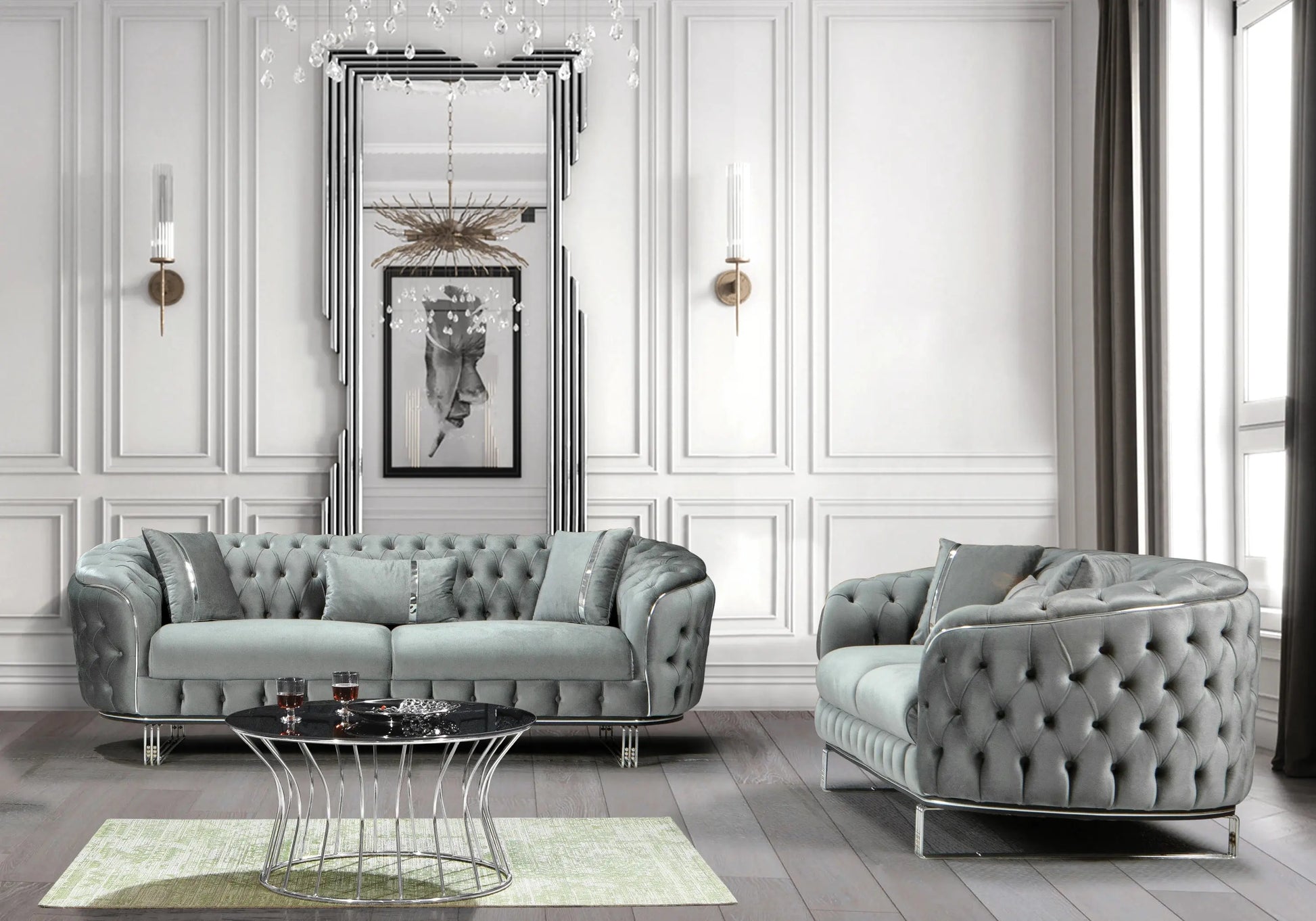 Canapé Turc Angle Capitonné Velours Gris Doré Chesterfield – PARIS DEKOFLIX