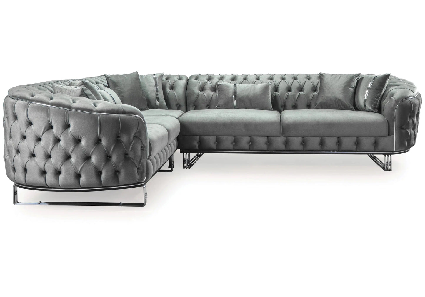 Canapé Turc Angle Capitonné Velours Gris Doré Chesterfield – PARIS DEKOFLIX