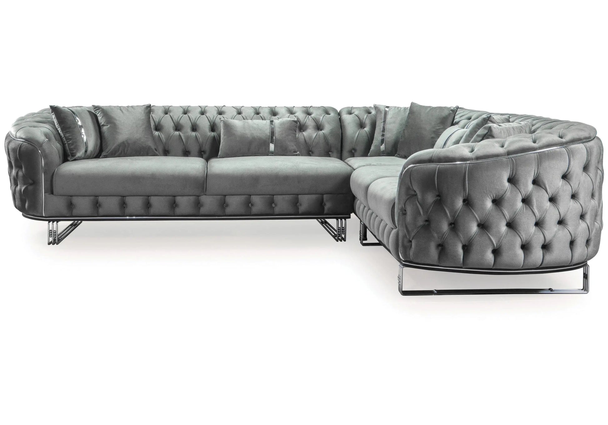 Canapé Turc Angle Capitonné Velours Gris Doré Chesterfield – PARIS DEKOFLIX