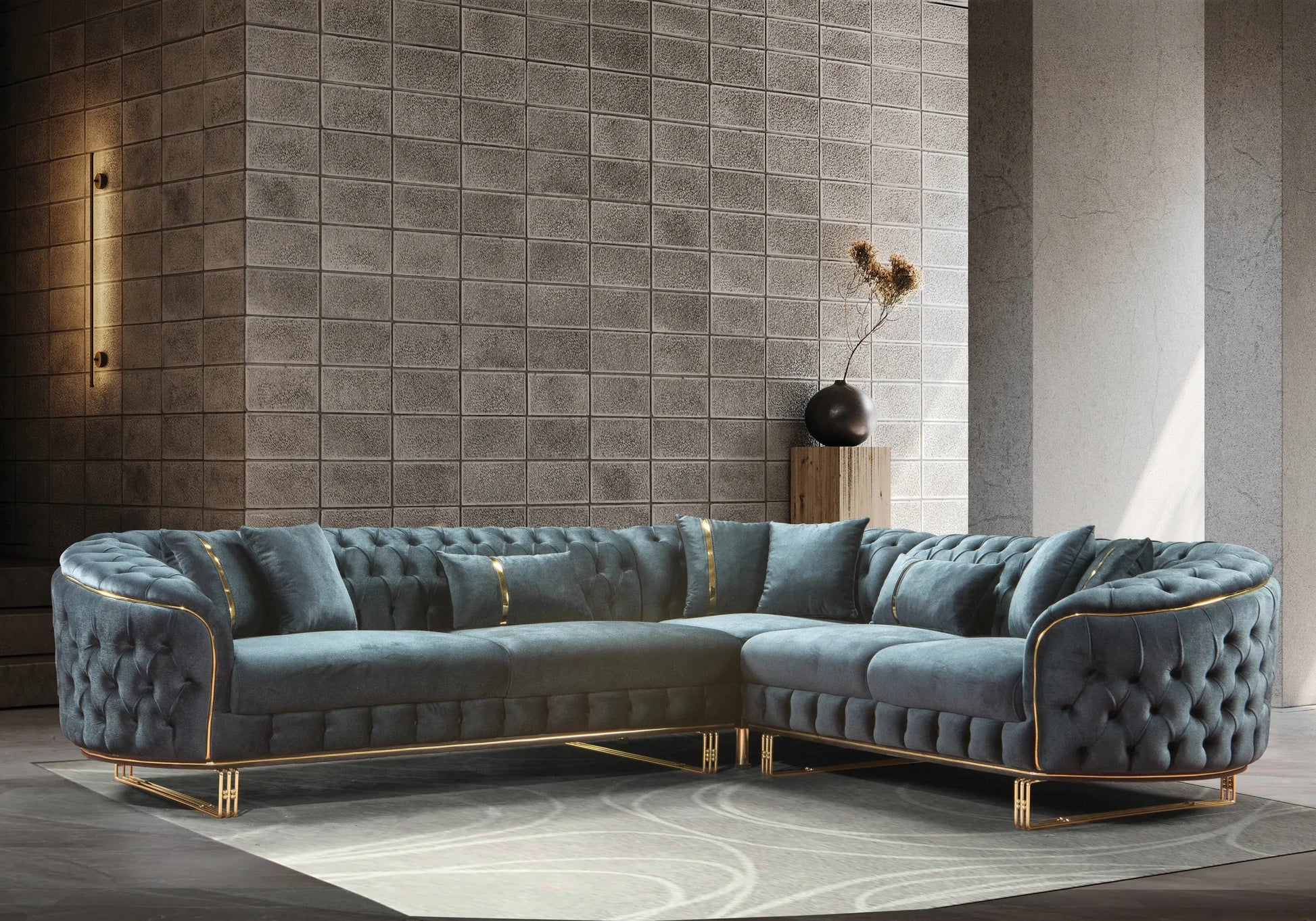 Canapé Turc Capitonné Velours Anthracite Doré Chesterfield – PARIS (Copie) DEKOFLIX