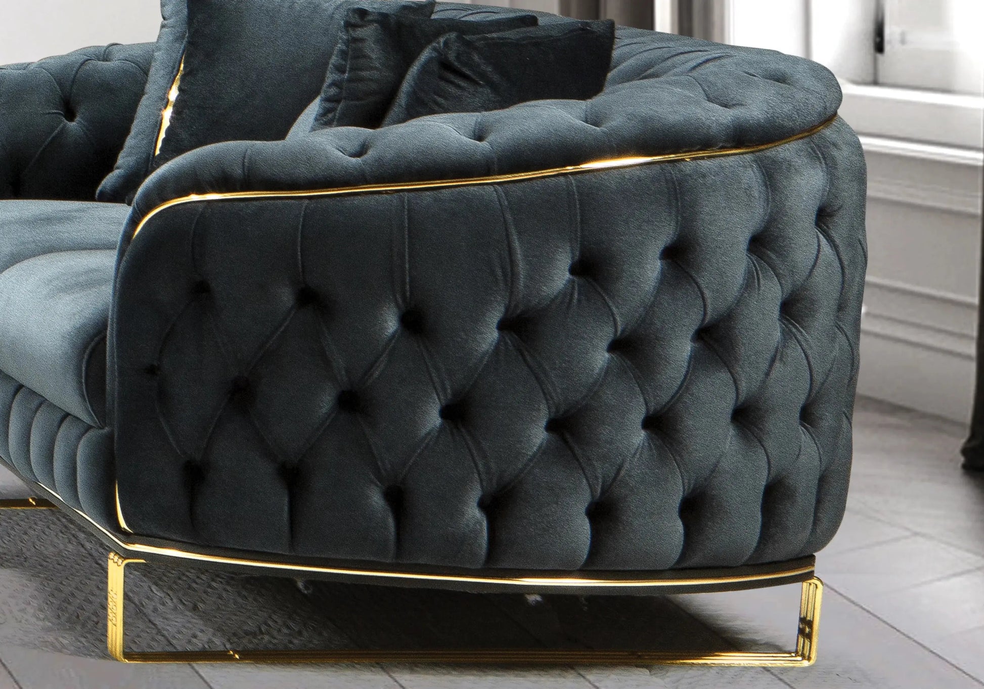 Canapé Turc Capitonné Velours Anthracite Doré Chesterfield – PARIS (Copie) DEKOFLIX