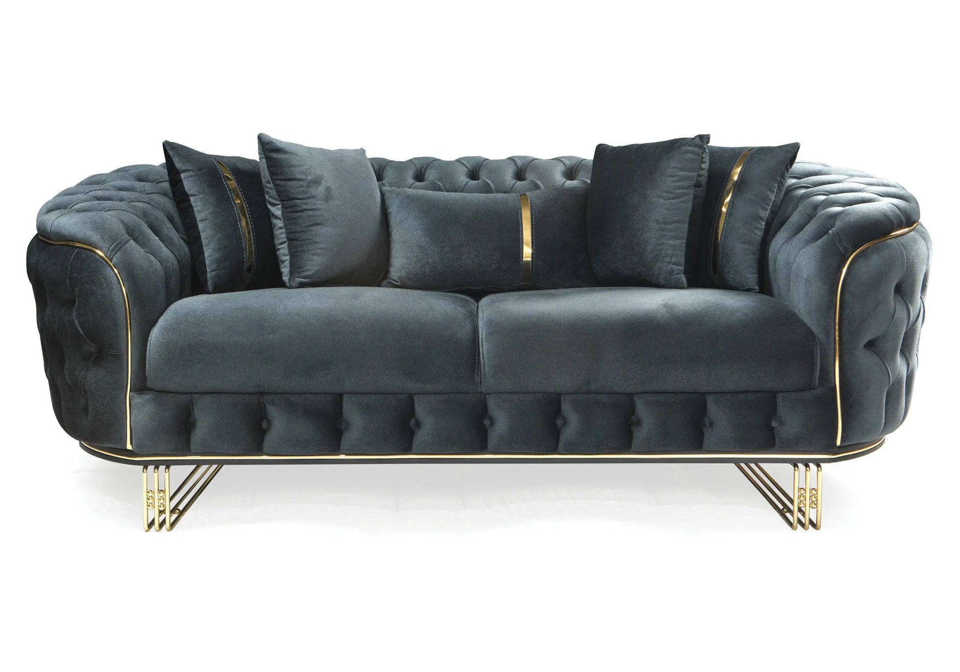 Canapé Turc Capitonné Velours Anthracite Doré Chesterfield – PARIS (Copie) DEKOFLIX