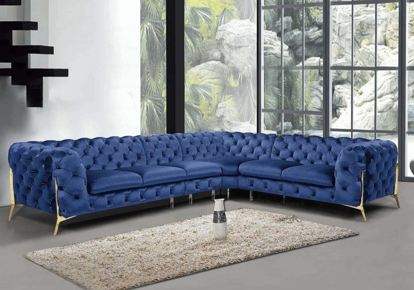 Canapé angle chesterfield bleu PACO - DEKOFLIX