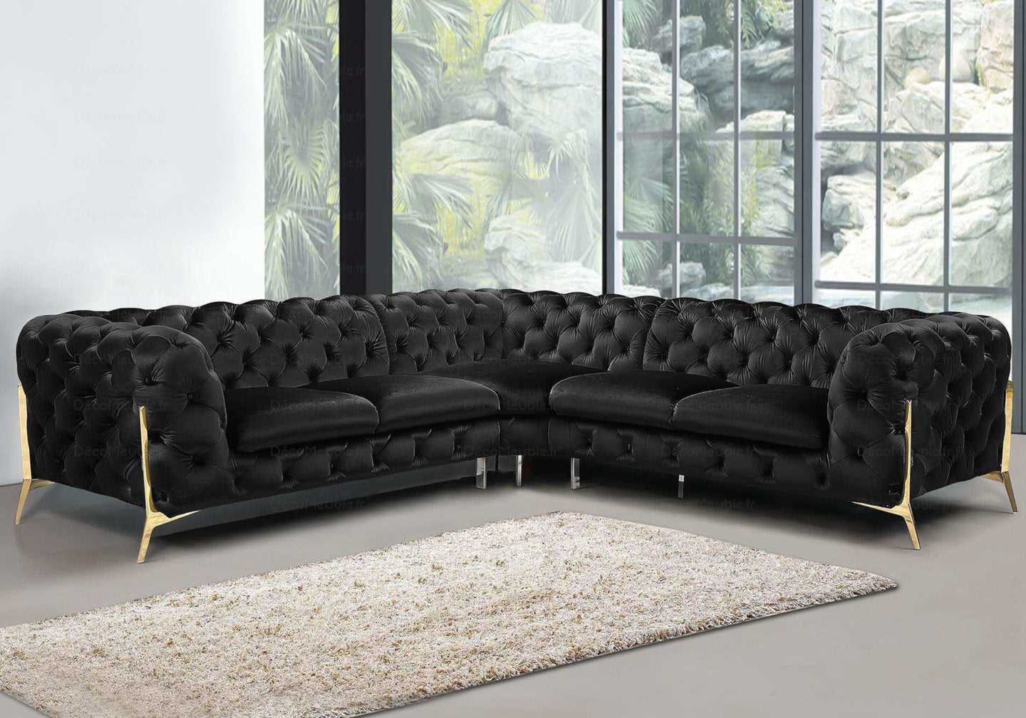 Canapé angle chesterfield noir PACO - DEKOFLIX