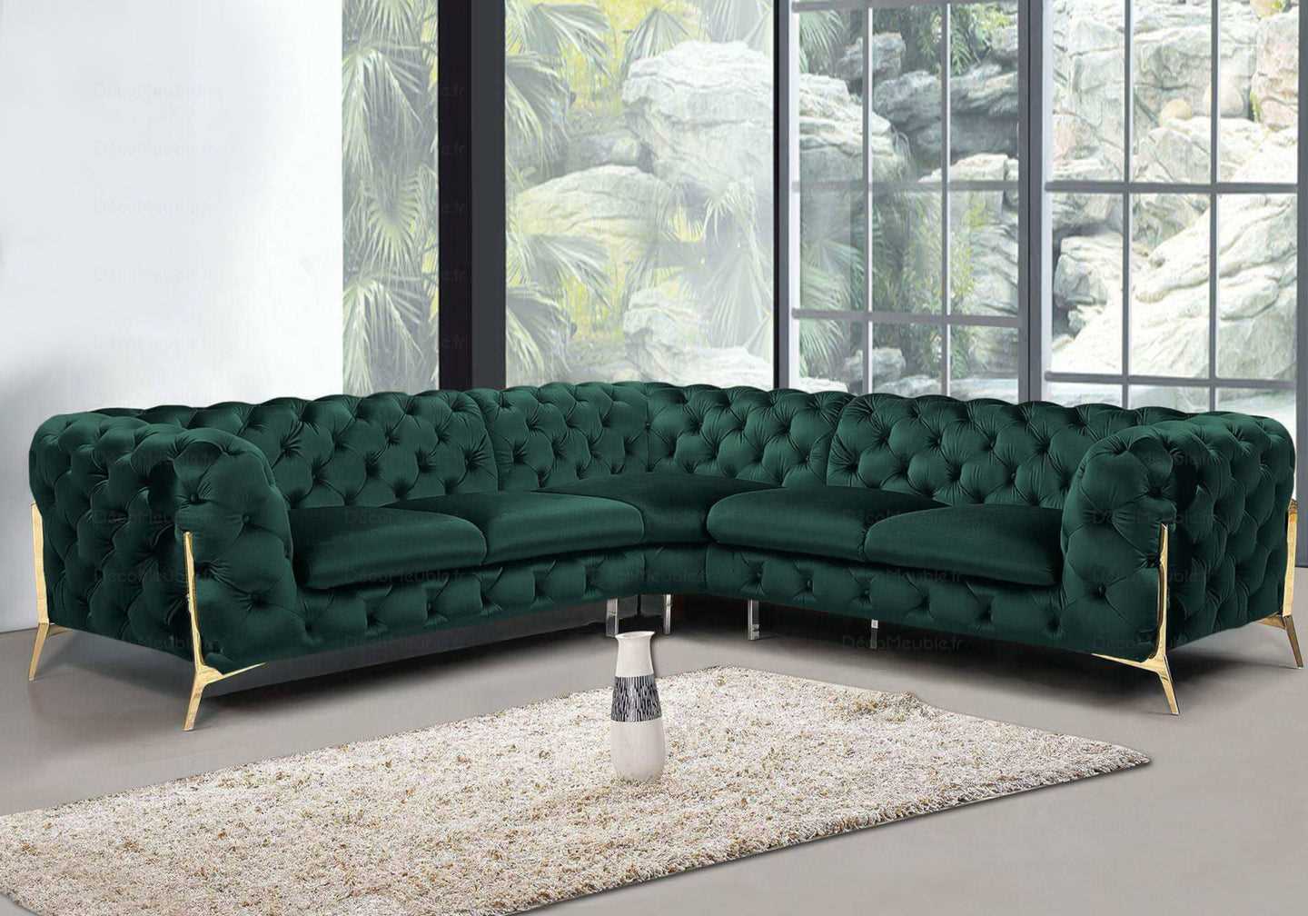 Canapé angle chesterfield vert PACO - DEKOFLIX