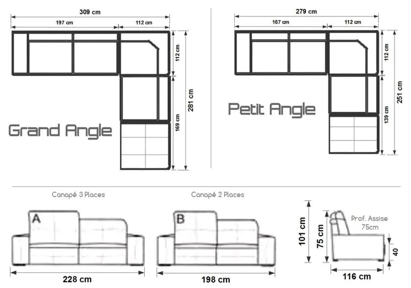 Canapé angle cuir blanc têtières réglables CECILE Made in Italy