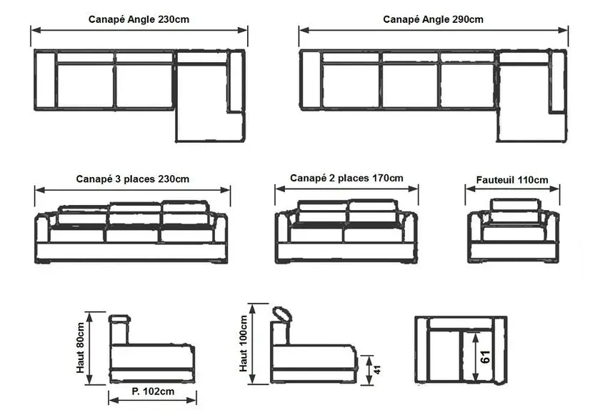 Canapé angle cuir gris têtières réglables AMELIE Made in Italy