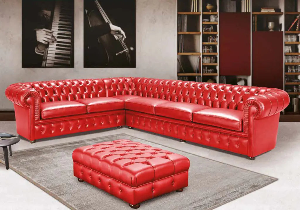 Canapé angle cuir rouge CHESTERFIELD S.T. Italy