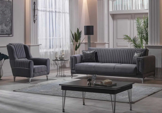 Canapé chrome velours gris ASYA Deluxe - DEKOFLIX