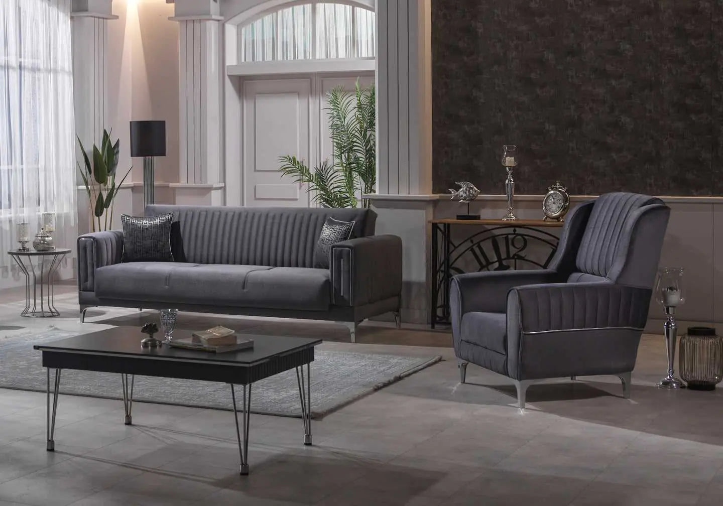 Canapé chrome velours gris ASYA Deluxe - DEKOFLIX