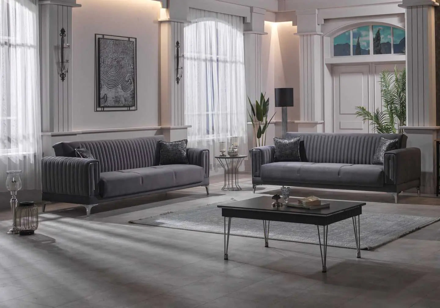 Canapé chrome velours gris ASYA Deluxe - DEKOFLIX