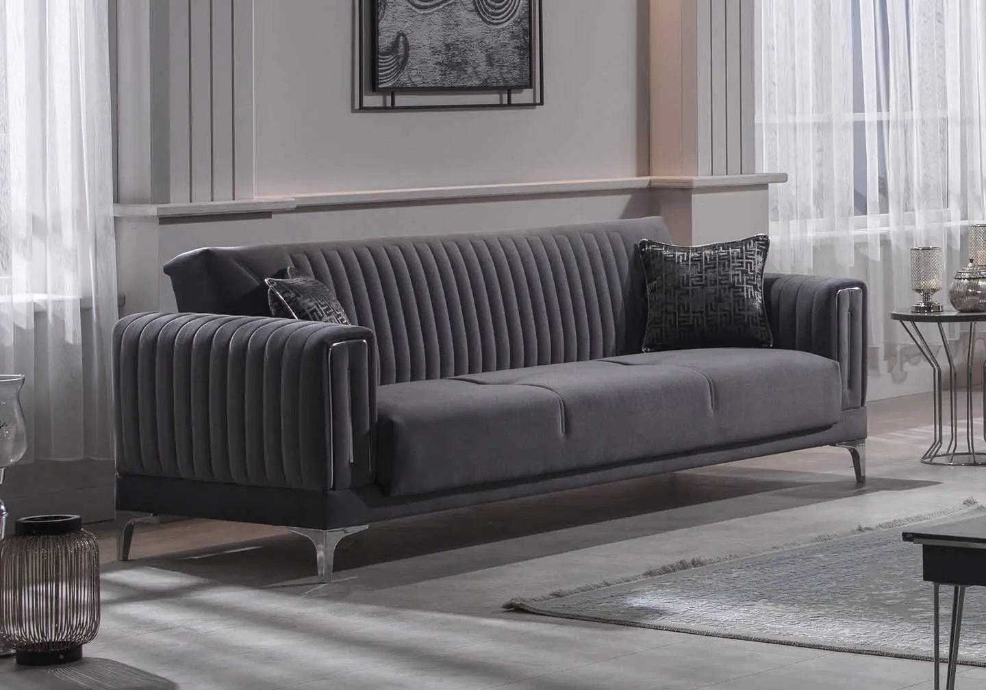 Canapé chrome velours gris ASYA Deluxe - DEKOFLIX