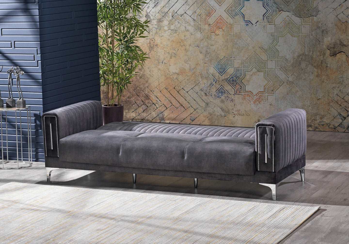 Canapé chrome velours gris ASYA Deluxe - DEKOFLIX