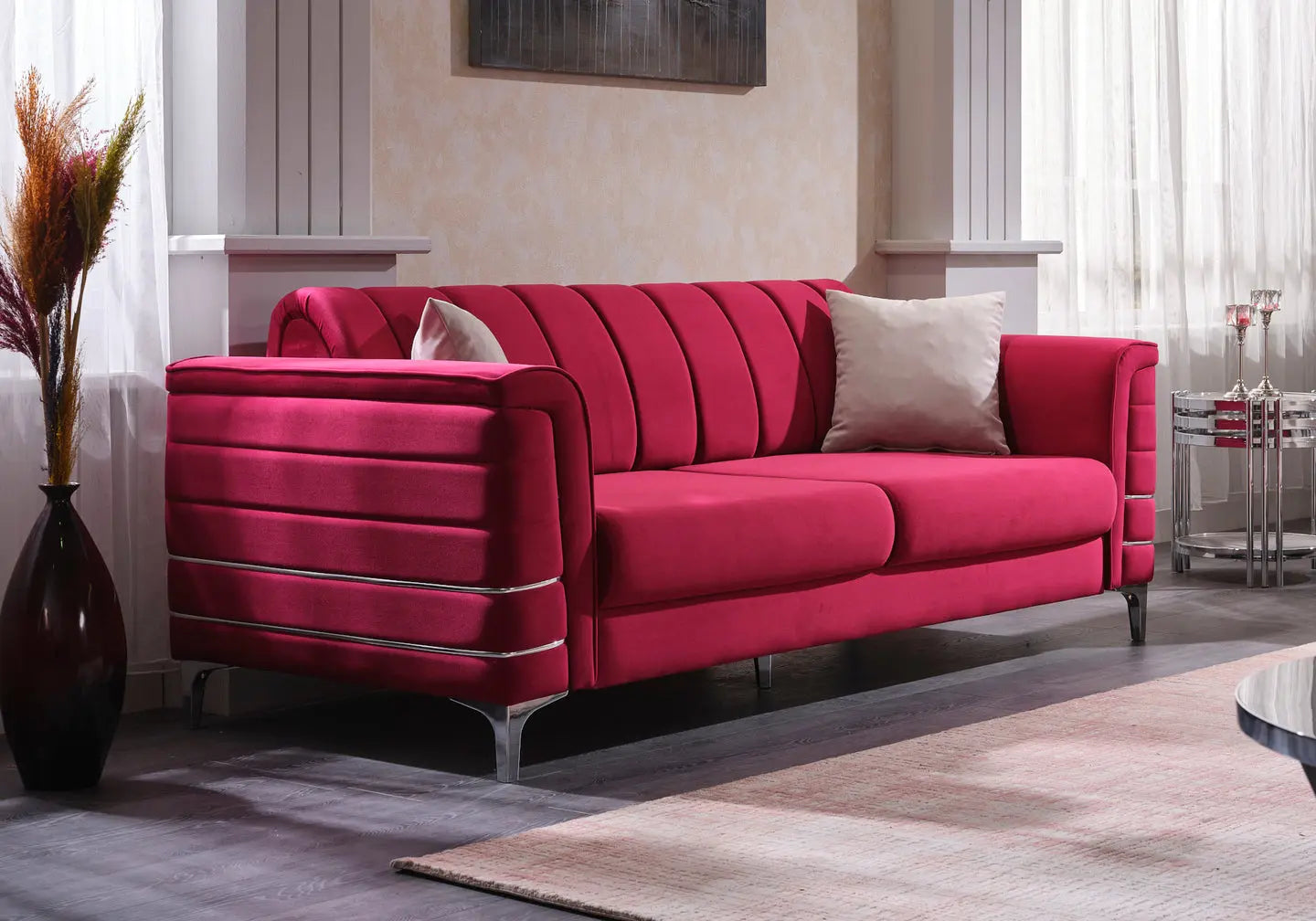 Canapé design velours rouge ANKA Slims Mobilya