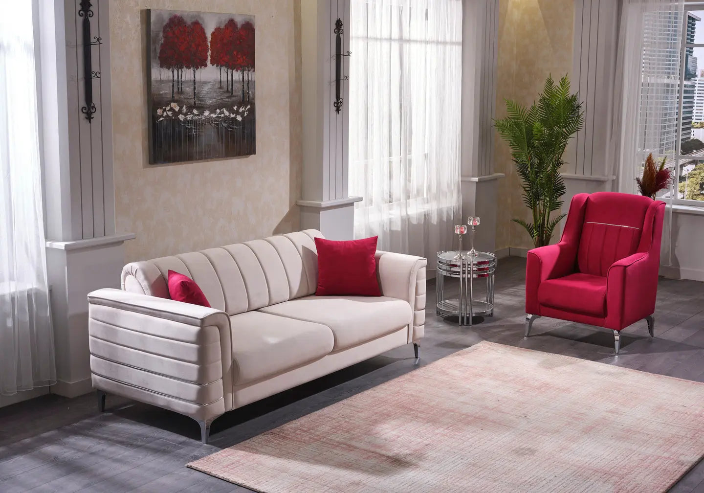 Canapé design velours rouge ANKA Slims Mobilya