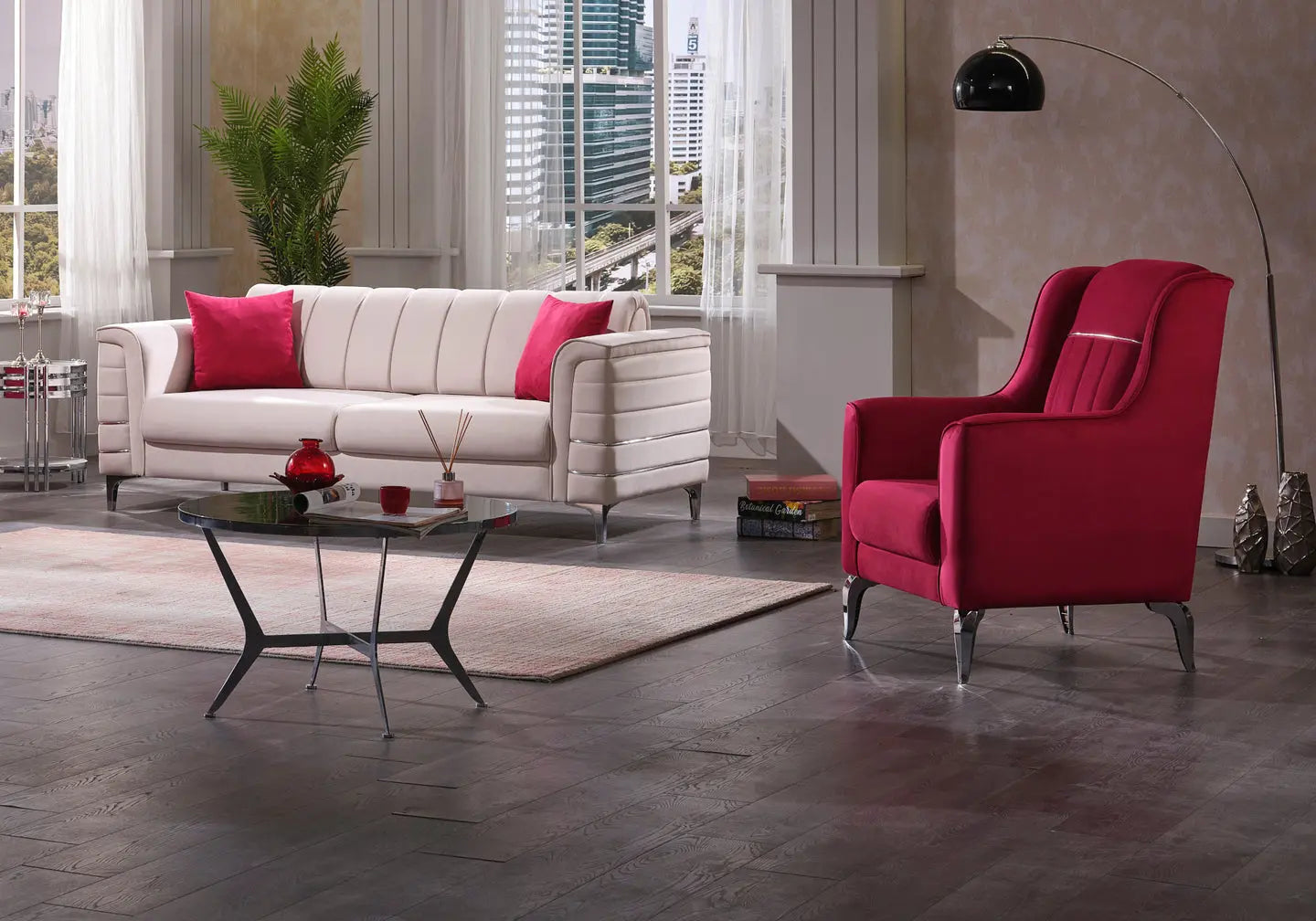 Canapé design velours rouge ANKA Slims Mobilya