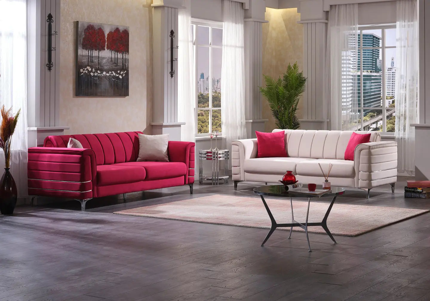 Canapé design velours rouge ANKA Slims Mobilya