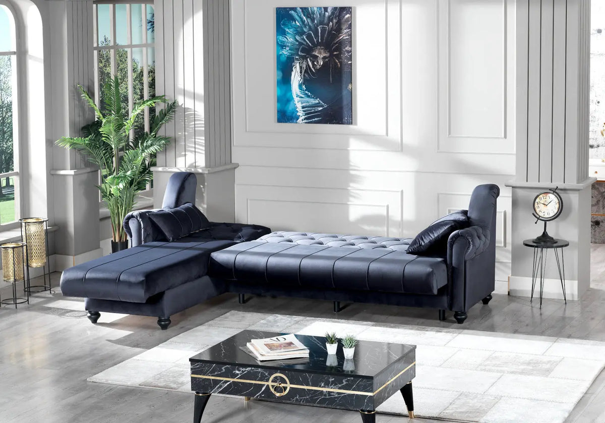 Canapé Méridienne Velours Bleu Nuit - MEVA | Design Capitonné Chic ...