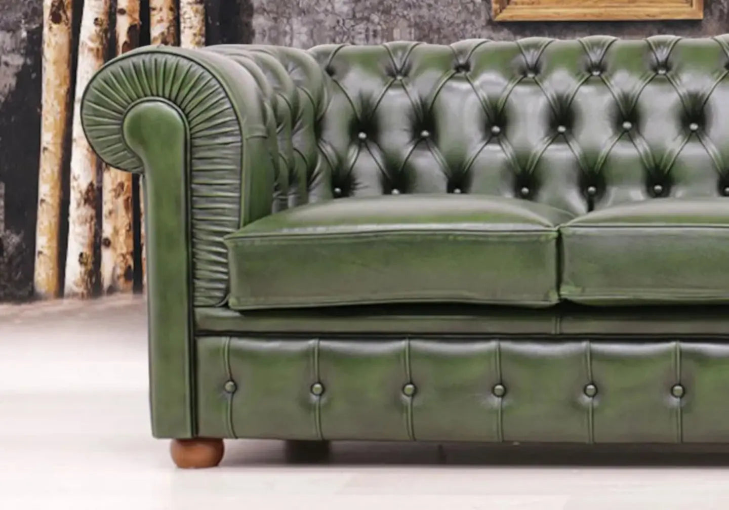 Canapé vintage cuir vert CHESTERFIELD S.T. Italy