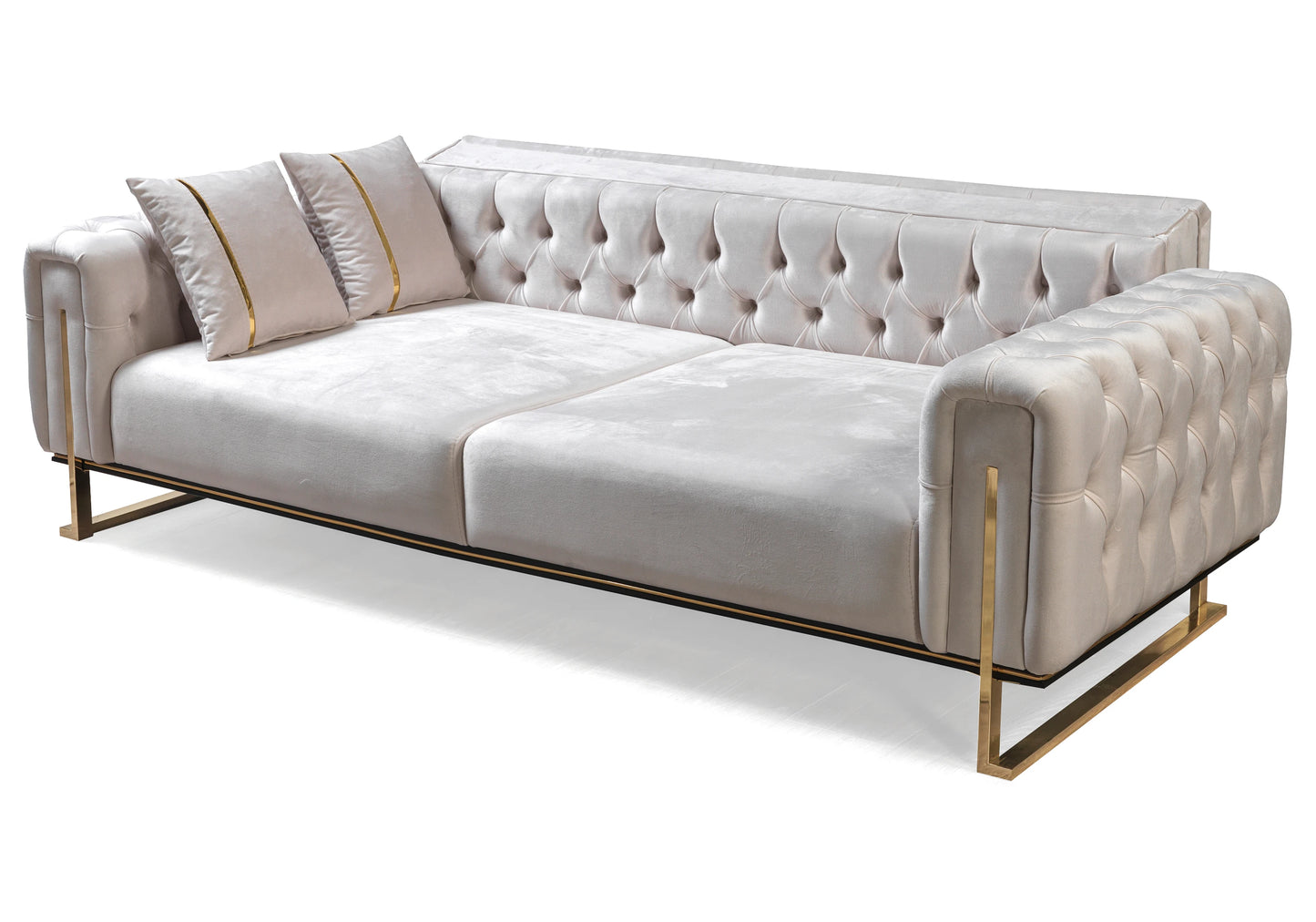 Canapé Turc Capitonné Velours Beige Doré Chesterfield - INCI