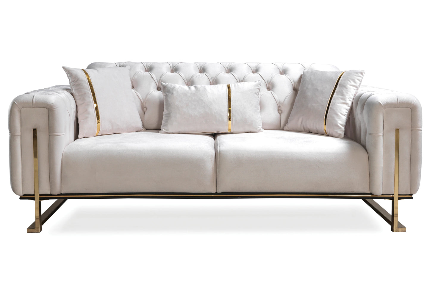 Canapé Turc Capitonné Velours Beige Doré Chesterfield - INCI