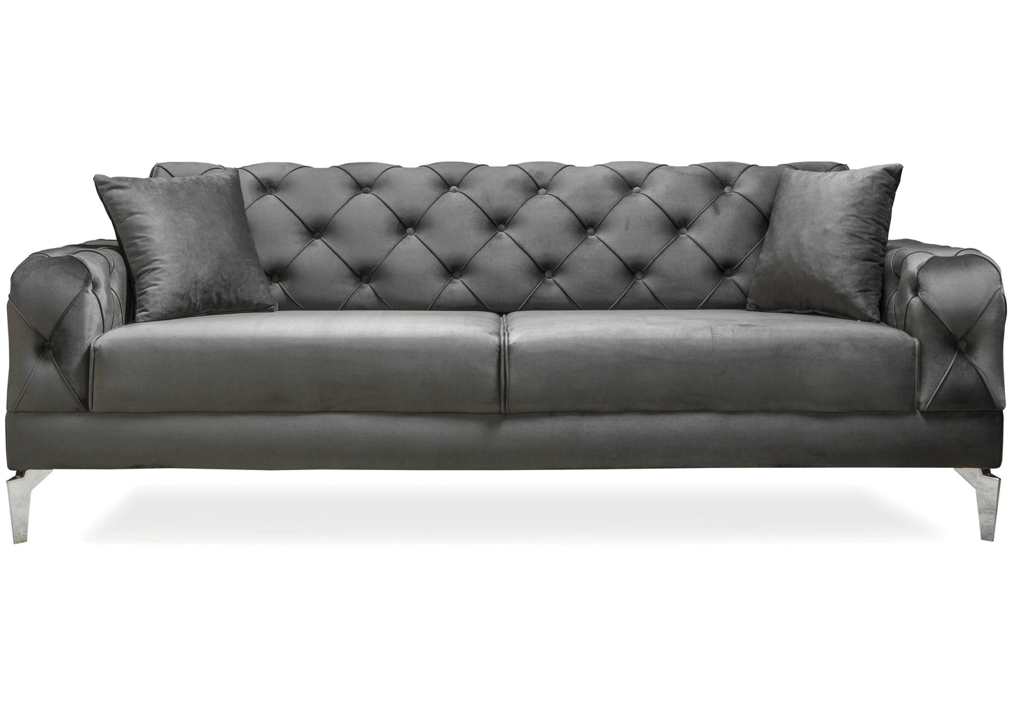 Canapé Turc Capitonné Velours Gris Argent Chesterfield – ELLA