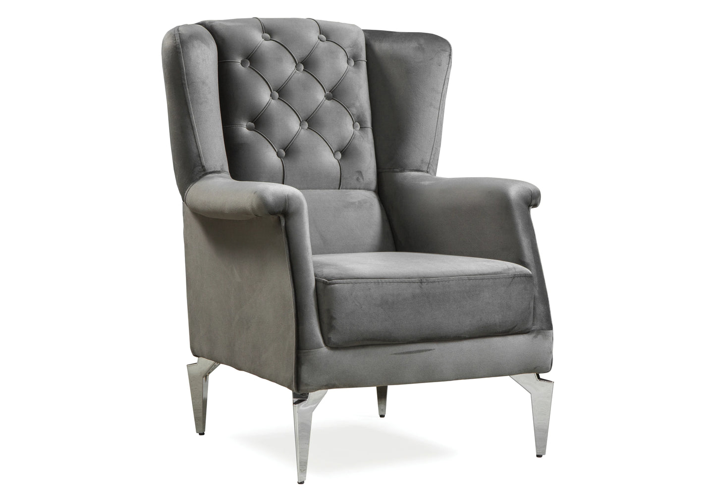 Canapé Turc Capitonné Velours Gris Argent Chesterfield – ELLA