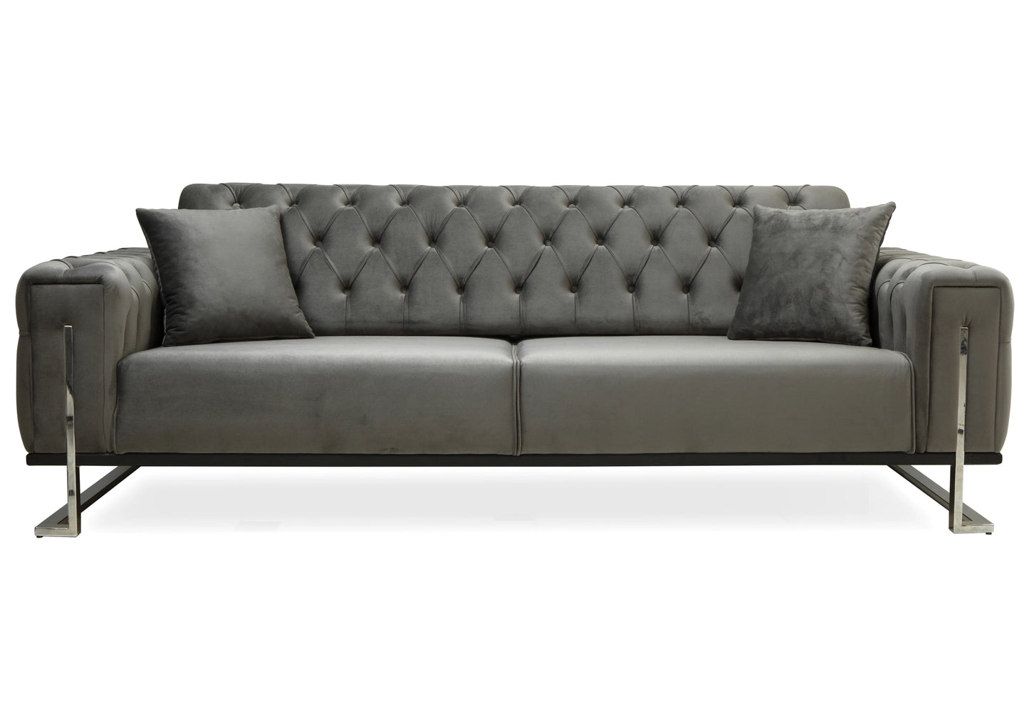 Canapé Turc Capitonné Velours Gris Argent Chesterfield – INCI