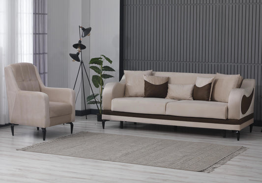 Canapé convertible avec coffre velours beige – SOFIA