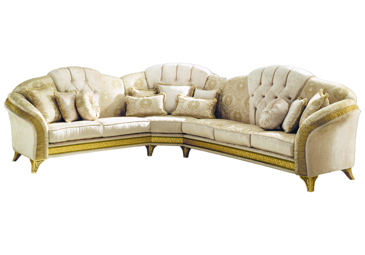 Canapé d'angle capitonné classique italien beige et or - Melodia
