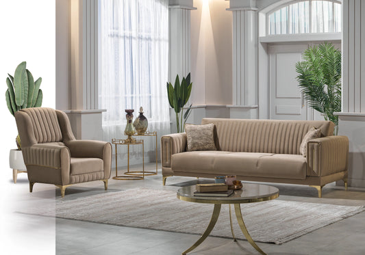 Canapé design velours beige doré – ASYA Deluxe