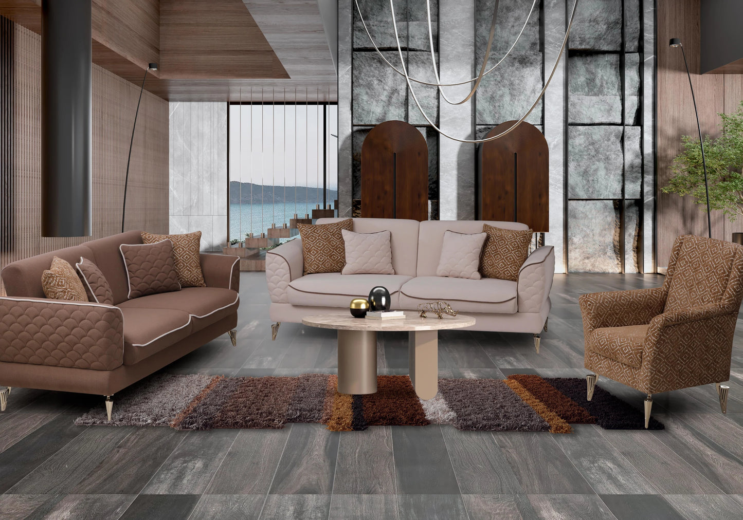 Canapé velours beige convertible avec coffre - NOOR