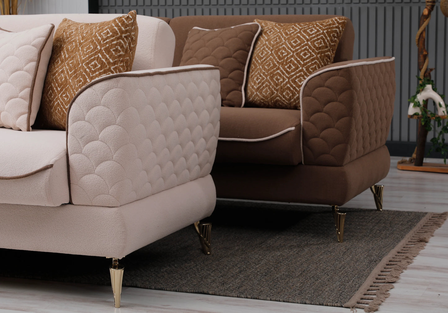 Canapé velours beige convertible avec coffre - NOOR